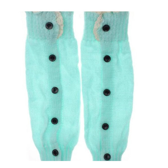 Baby Leg Warmers Infant Green White Button Crochet Toddler Girl Lace Crawling - Picture 1 of 3